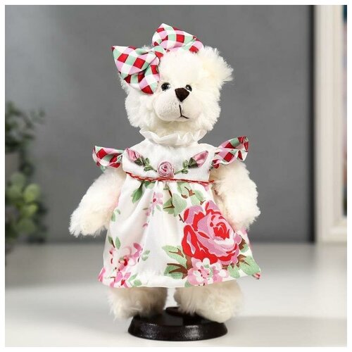 фото Кукла интерьерная "мишка с бантиком и в цветочном платье" 25 см qwen