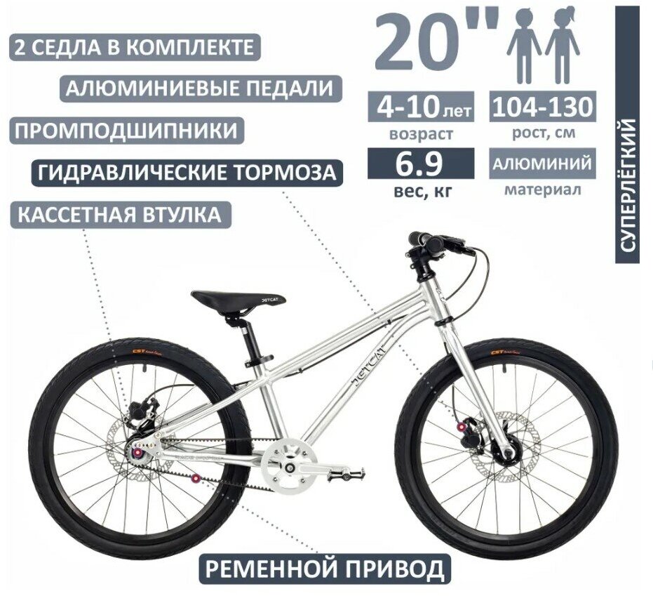 Велосипед - JETCAT - RACE PRO 20" дюймов DISC SINGLE SPEED - SILVER (Серебро) детский для мальчика и девочки