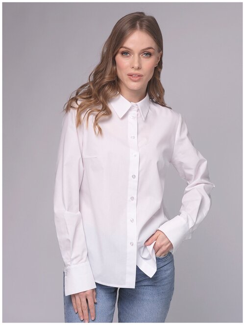 Классическая хлопковая Рубашка женская, офисная сорочка, белая, размер L