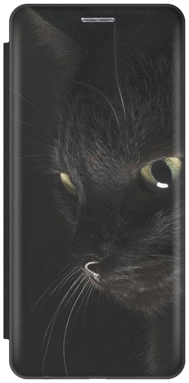 Чехол-книжка на Apple iPhone SE / 5s / 5 / Эпл Айфон 5 / 5с / СЕ с рисунком "Черный кот" черный