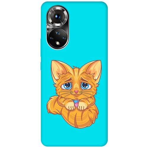 Матовый чехол Sad Cat для Honor 50 / Huawei Nova 9 / Хонор 50 / Хуавей Нова 9 с 3D эффектом бирюзовый дизайнерский горизонтальный чехол книжка для huawei nova 9 honor 50 яркие животные