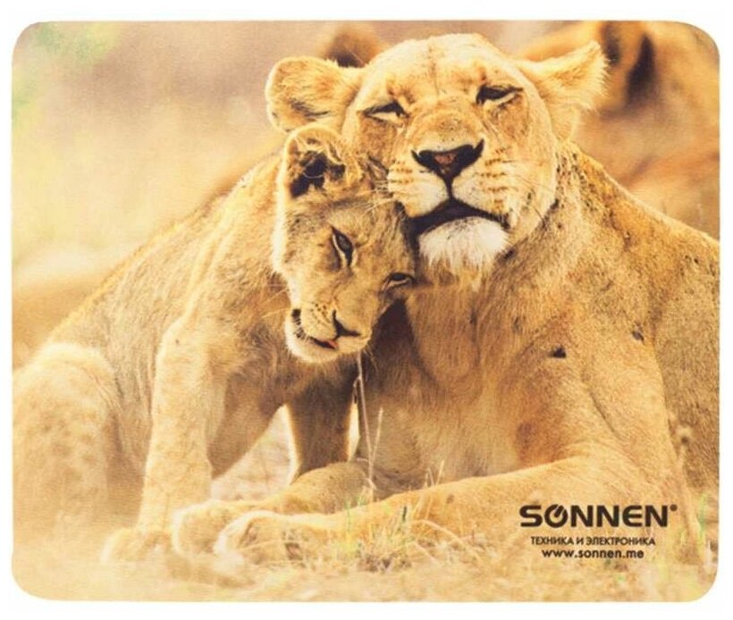 Коврик для мыши Sonnen "Lions", резина, ткань, 220х180х3 мм (513310)