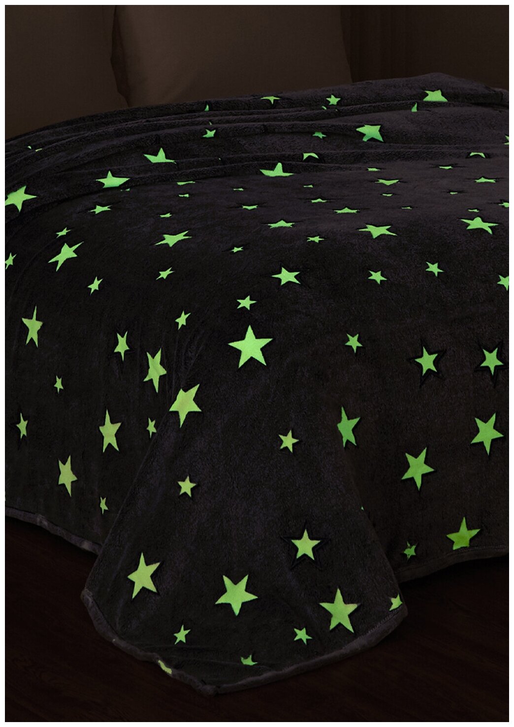 Плед 100х150 Павлина светящийся Звезды (светонакопитель), 1 спальный, серый - фотография № 2