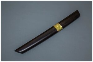 Фото Нож из дамасской стали «Танто» в деревянном чехле, рукоять черный граб, литье мельхиор - Кузница Сёмина
