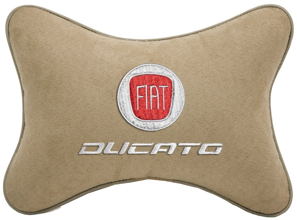 Автомобильная подушка на подголовник алькантара Beige с логотипом автомобиля FIAT Ducato