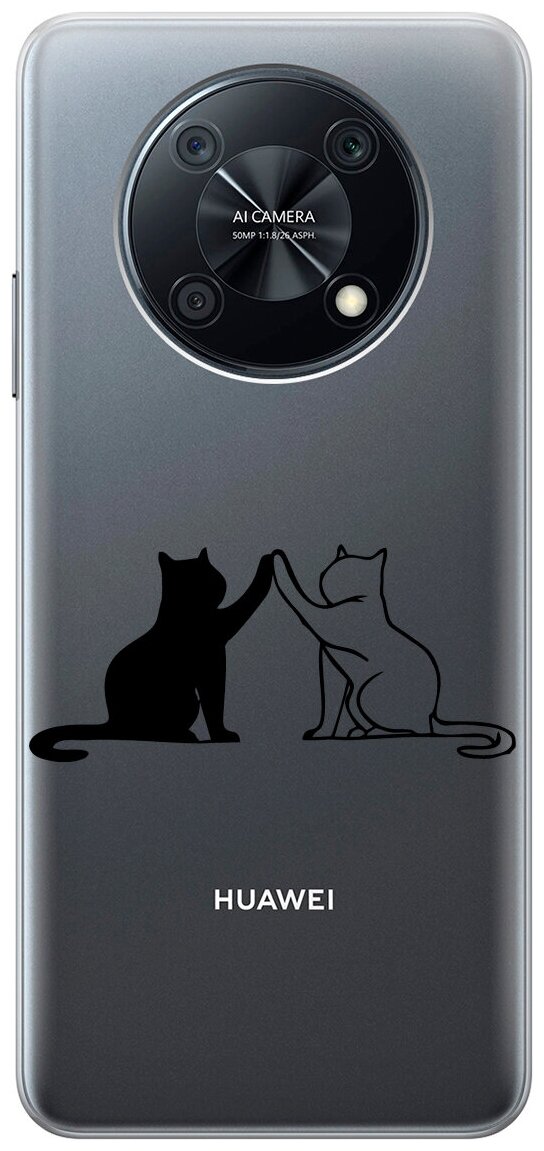 Силиконовый чехол на Huawei nova Y90 / Хуавей Нова У90 с 3D принтом "Cats" прозрачный