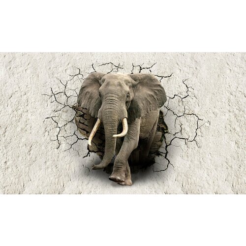 Моющиеся виниловые фотообои GrandPiK Слон сквозь стену 3D, 420х240 см