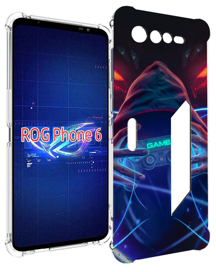 Чехол MyPads игра джойстик неоновый фон для Asus ROG Phone 6 задняя-панель-накладка-бампер