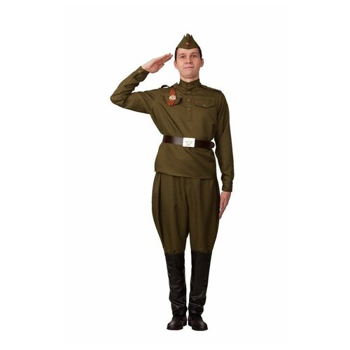 фото Карнавальный костюм «солдат в галифе», гимнастёрка, брюки, ремень, пилотка, р. 46 батик