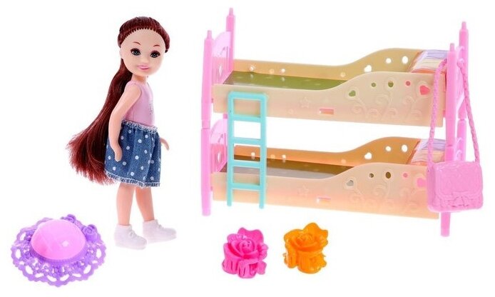 Кукла Сима-Ленд Катя, с мебелью и аксессуарами, брюнетка бежевый
