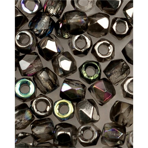 Стеклянные чешские бусины, граненые круглые, Fire polished, 2 мм, цвет Crystal Graphite Rainbow, 50 шт. (00030-98537*1)