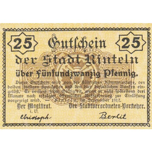 Германия (Германская Империя) Ринтельн 25 пфеннигов 1917 г. германия германская империя дюссельдорф 25 пфеннигов 1917 г