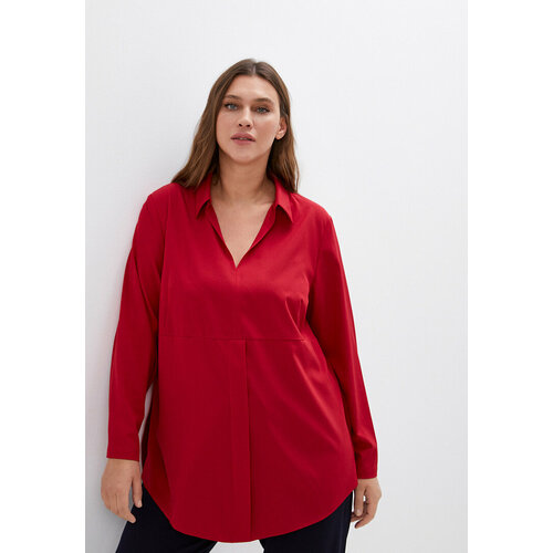 Блуза  SVESTA, повседневный стиль, прямой силуэт, длинный рукав, без карманов, однотонная, размер 54, красный