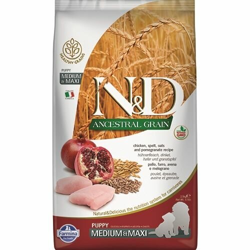 Farmina N&D AncesGrain Medium&Maxi Puppy Chicken Низкозерновой корм для щенков средних и крупных пород Курица/гранат 2,5 кг