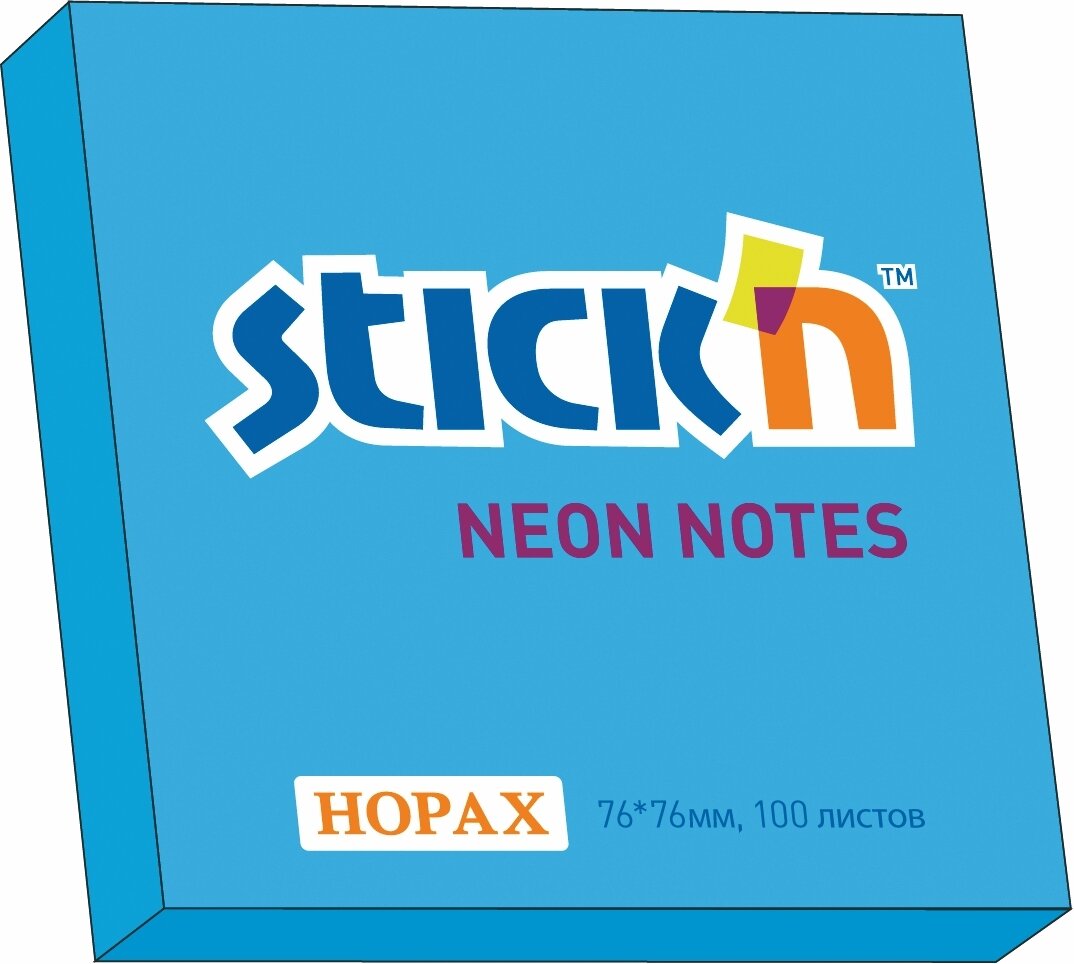 Бумага для заметок с клеевым краем STICK N HOPAX, 76*76 мм, ярко-голубой, 100 л (в упаковке 12 блоков)