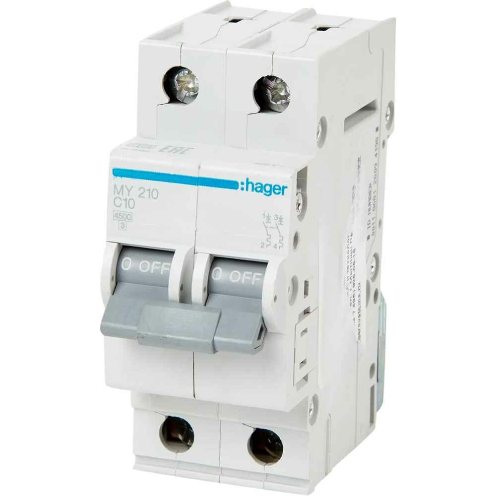 Автоматический выключатель Hager MY210 2P N C10 А 4.5 кА