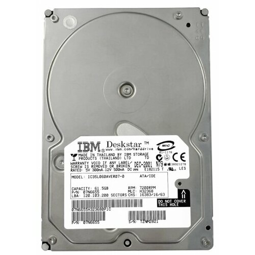 Жесткий диск IBM 07N6655 61,5Gb 7200 IDE 3.5 HDD жесткий диск ibm 07n6913 30 7gb 7200 ide 3 5 hdd