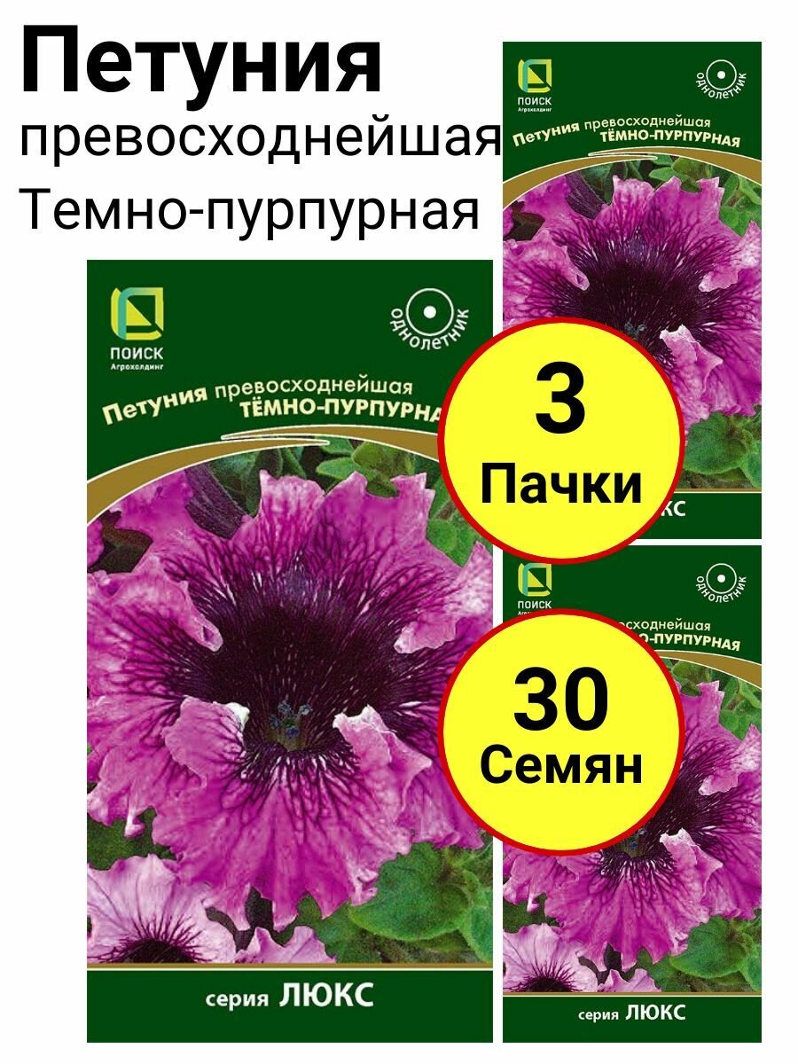 Петуния превосходнейшая Темно пурпурная 10 семян Поиск - 3 пачки