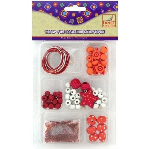 Fancy Creative FD080172 Набор д/бижутерии бижу-5, бусины дерев. 5 видов 50г, шнур 3штх0,8м, 2 диз. асс. (оранж, роз.), п/п fancy creative