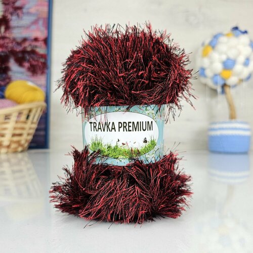 Пряжа Травка премиум (JINA), бордо/черный - 60, 100% полиэстер, 5 мотков, 100 г, 150 м.