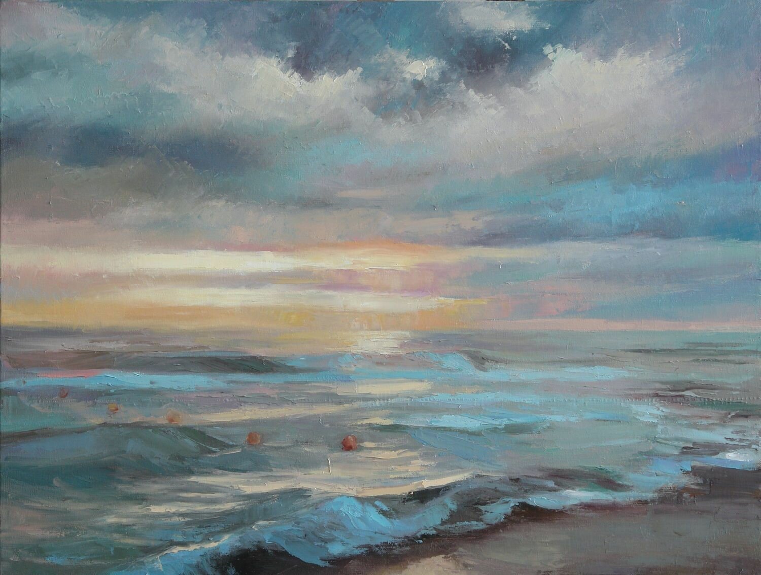 Картина маслом ручной работы "Бирюзовое море", холст 50х70 см, для интерьера