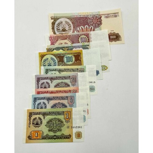 Набор из 9 банкнот, Таджикистан - 1 - 1000 рублей, 1994 год! UNC! набор из 9 банкнот таджикистан 1 1000 рублей 1994 год unc