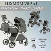 Детская коляска-трансформер для новорожденных 3в1 Luxmom V8 серый