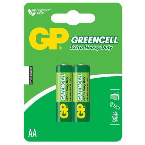 Элемент питания солевой GP Greencell R6 AA блистер 2 шт элемент питания солевой gp greencell r6 aa
