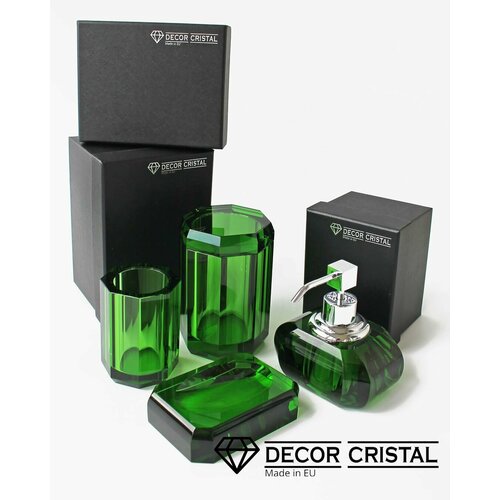 Набор аксессуаров для ванной комнаты DECOR CRISTAL, 4 предмета цвет: зеленый/хром