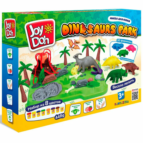 Набор для творчества Масса для лепки Joy Doh набор DINOSAURS park-парк динозавров,3d формы,13 аксессуаров,8 баночек с тестом DINO-448 pot /6/ ***