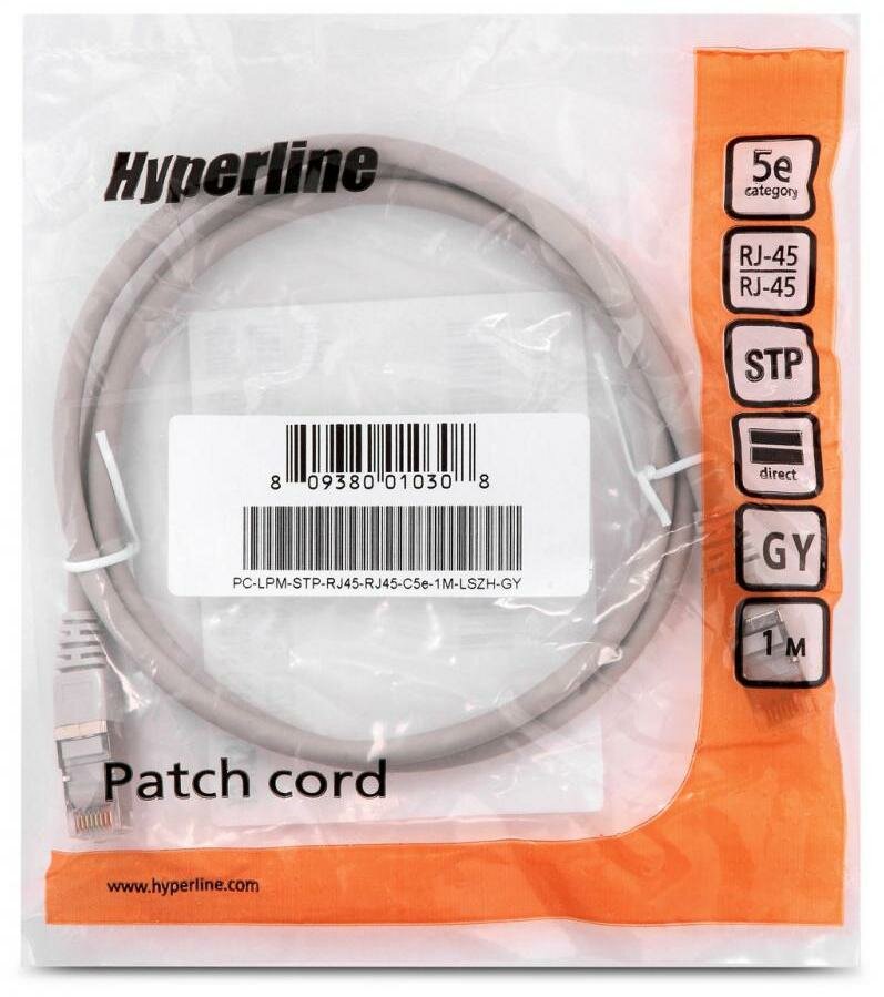 Патч-корд F/­UTP 5е категории 1м Hyperline PC-LPM-STP-RJ45-RJ45-C5e-1M-LSZH-GY серый