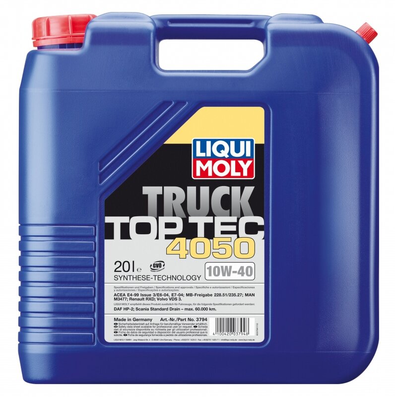 Масло моторное Liqui Moly Top Tec Truck 4050, 10W40, синтетическое, дизельное, 20л