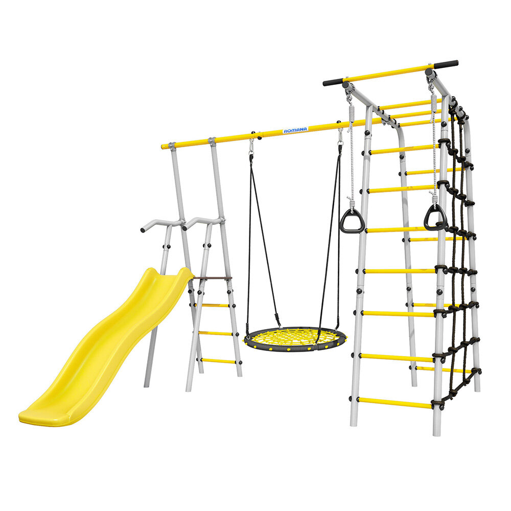 Детский спортивный комплекс Romana Богатырь + качели-гнездо 80 см 103.07.06, grey/yellow