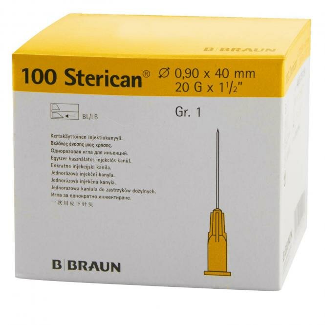 BBraun Sterican Игла инъекционная Стерикан 20G (0,90 х 40 мм), 100 штук