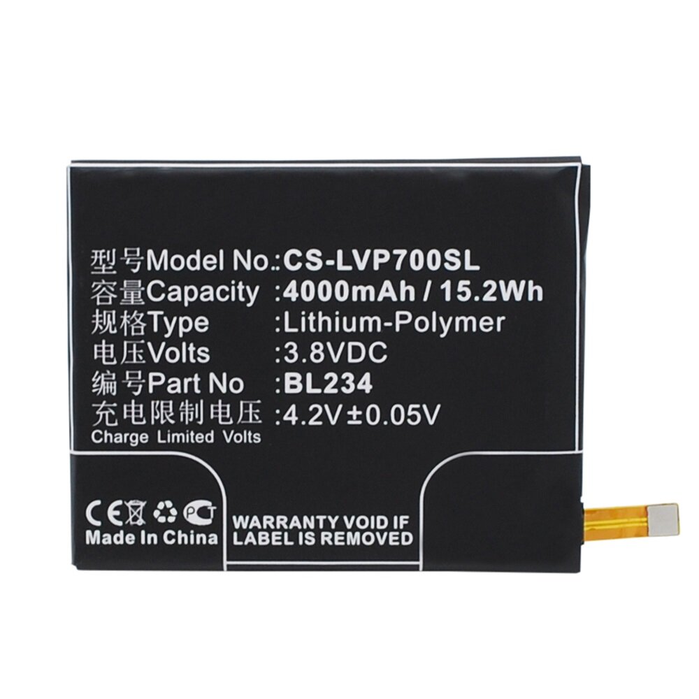 Аккумулятор CS-LVP700SL (BL234) для Lenovo P70T 3.8V / 4000mAh / 15.20Wh