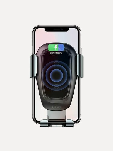 Изображение товара Автомобильный держатель с беспроводной зарядкой BASEUS Metal Gravity, 10W, на воздуховод, Tarnish