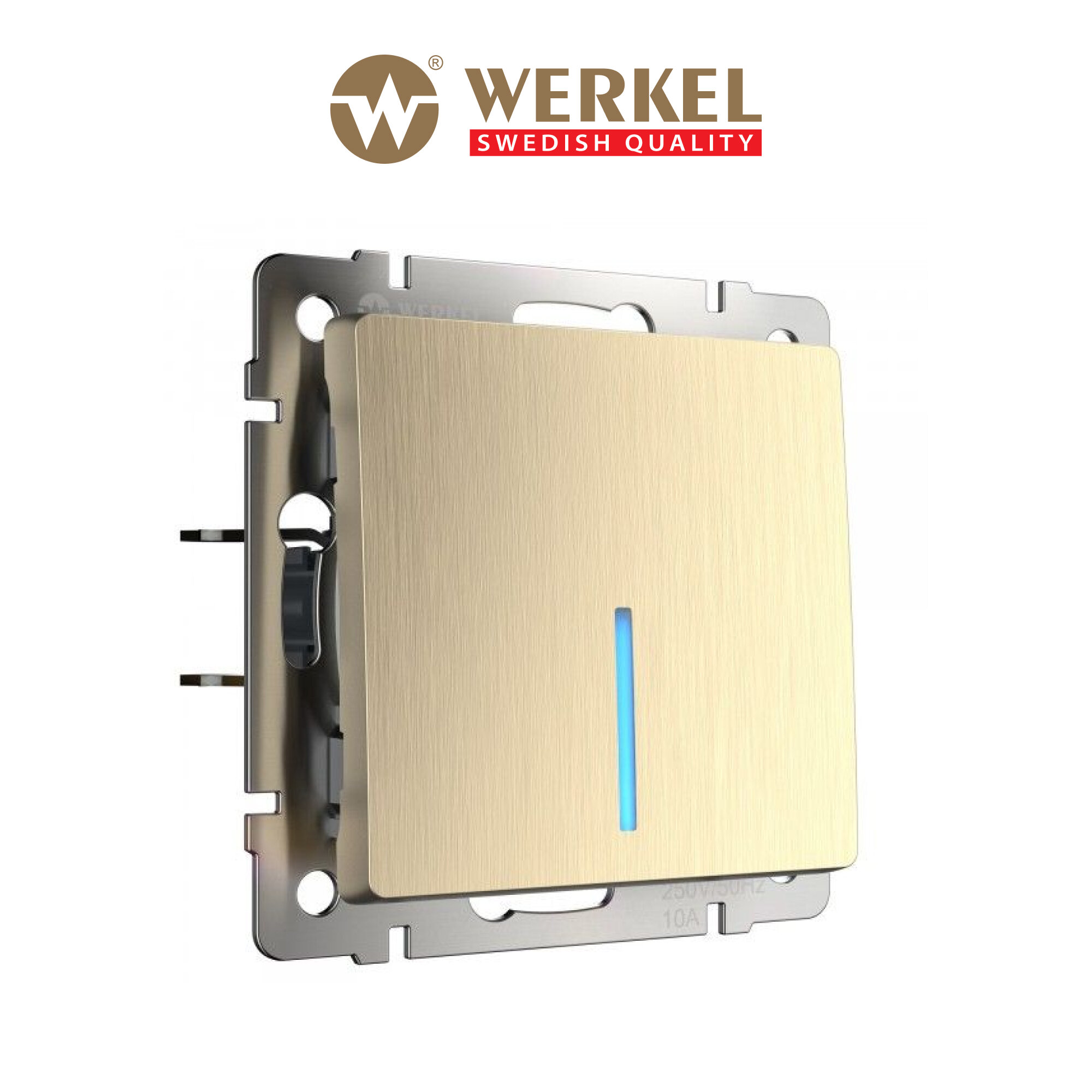 Проходной выключатель/переключатель одноклавишный с подсветкой Werkel W1112110 шампань рифленый IP20