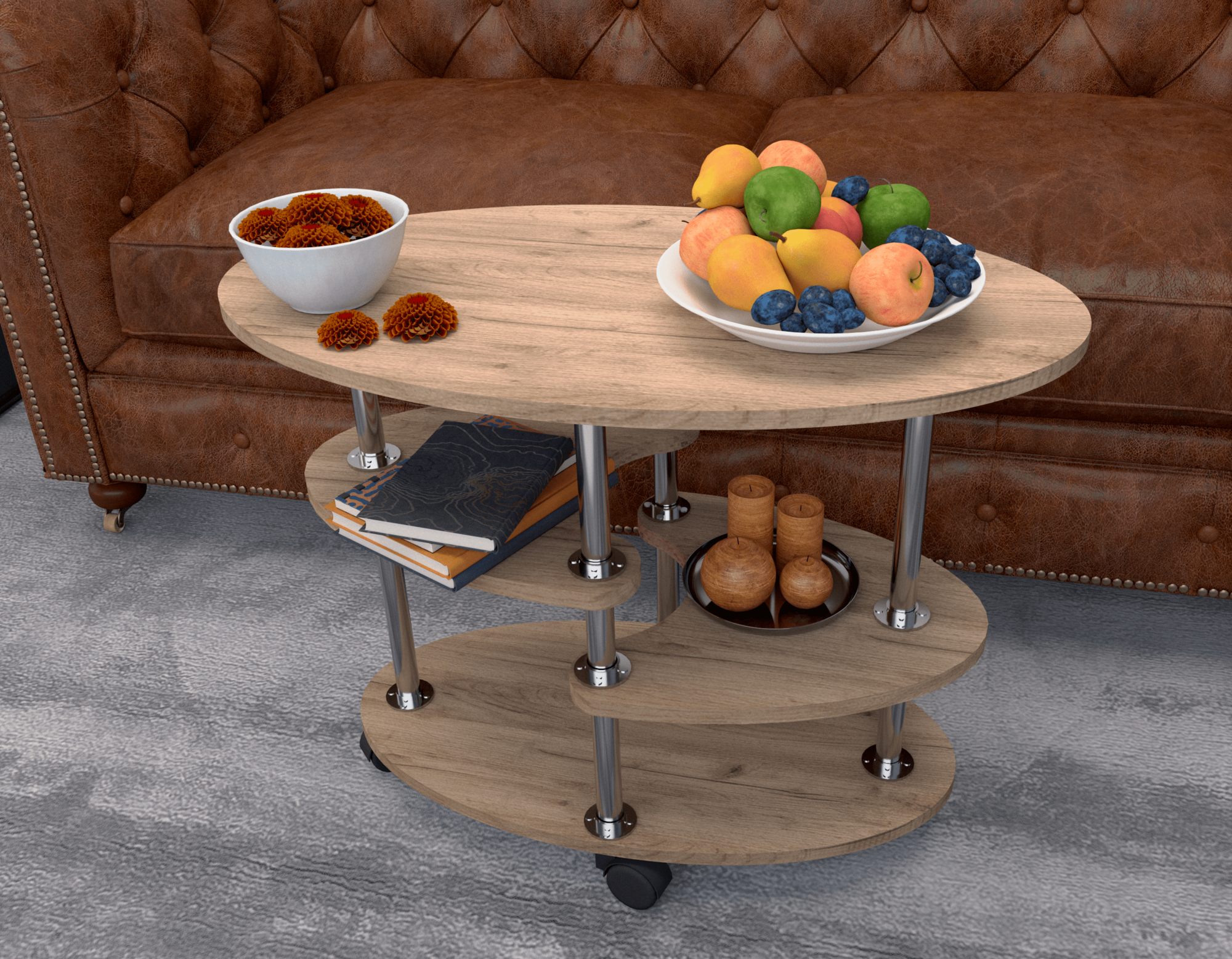 фото Журнальный столик на колесиках, овальный, ЛДСП, 78х45х60 см