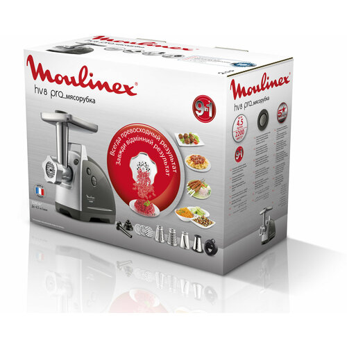 Мясорубка электрическая Moulinex HV8 PRO 9в1 ME6888 серебристый серый 2591900₽