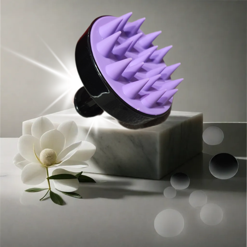 Массажная щетка для мытья волос и кожи головы, с силиконовыми зубцами, черно-фиолетовый