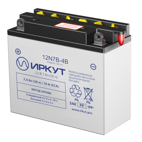 Мото аккумулятор иркут 12N7B-4B (12В 7.4Ач 70А 150х60х130) прямая полярность