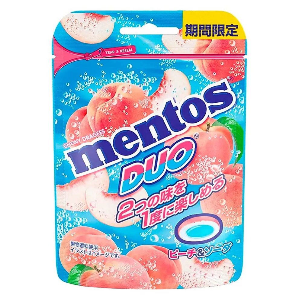 Жевательные конфеты Mentos DUO со вкусом персика и содовой (Корея), 45 г