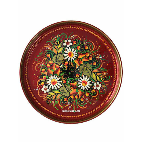 Поднос с художественной росписью Хохлома на красном круглый 190800₽