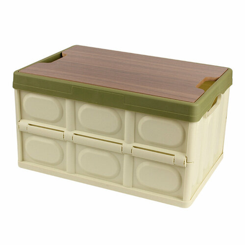 Складной ящик для хранения вещей с деревянной крышкой зеленый