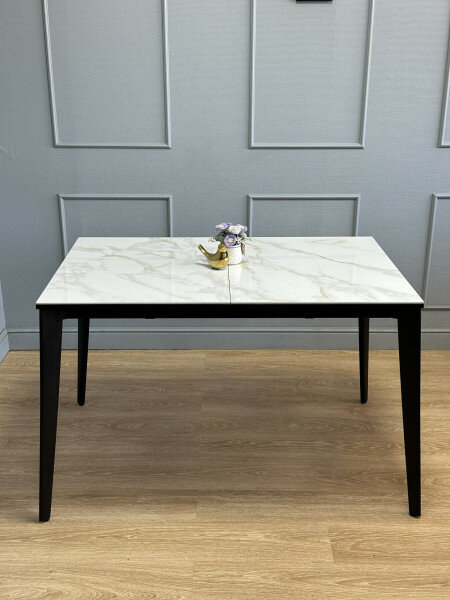 фото Стол KENNER KR1200 черный/керамика мрамор белый глянец