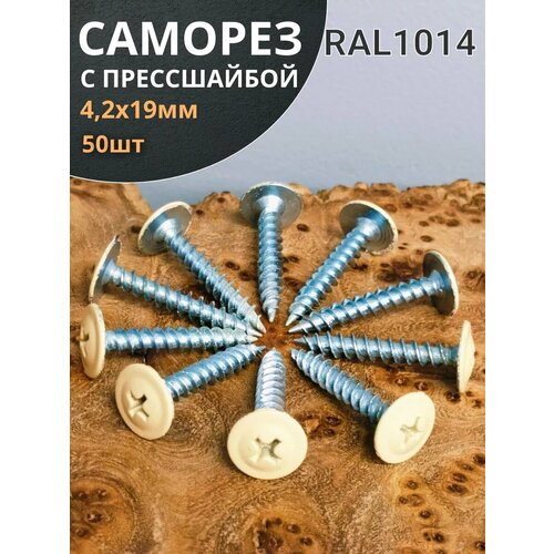 Саморез с прессшайбой 4,2х19 острый RAL1014(бежевый), 50 шт.