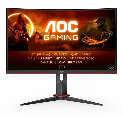 AOC Монитор AOC 27" Gaming CQ27G2S черный/красный VA LED 1ms 16:9 HDMI матовая HAS Piv 250cd 178гр/178гр 2560x1440 165Hz DP QHD 5.4кг CQ27G2S/BK черный, красный