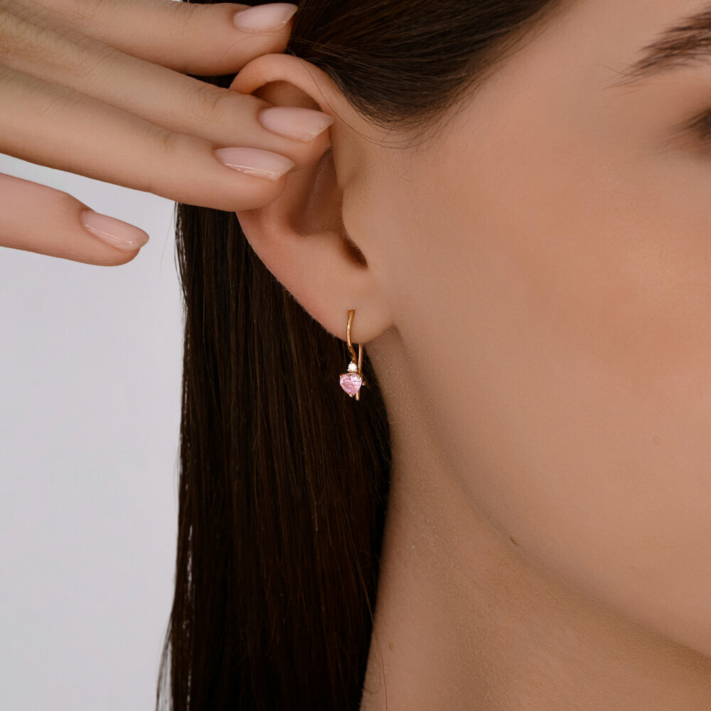 Серьги Diamant, красное золото, 585 проба, фианит, размер 18 мм — фото 1