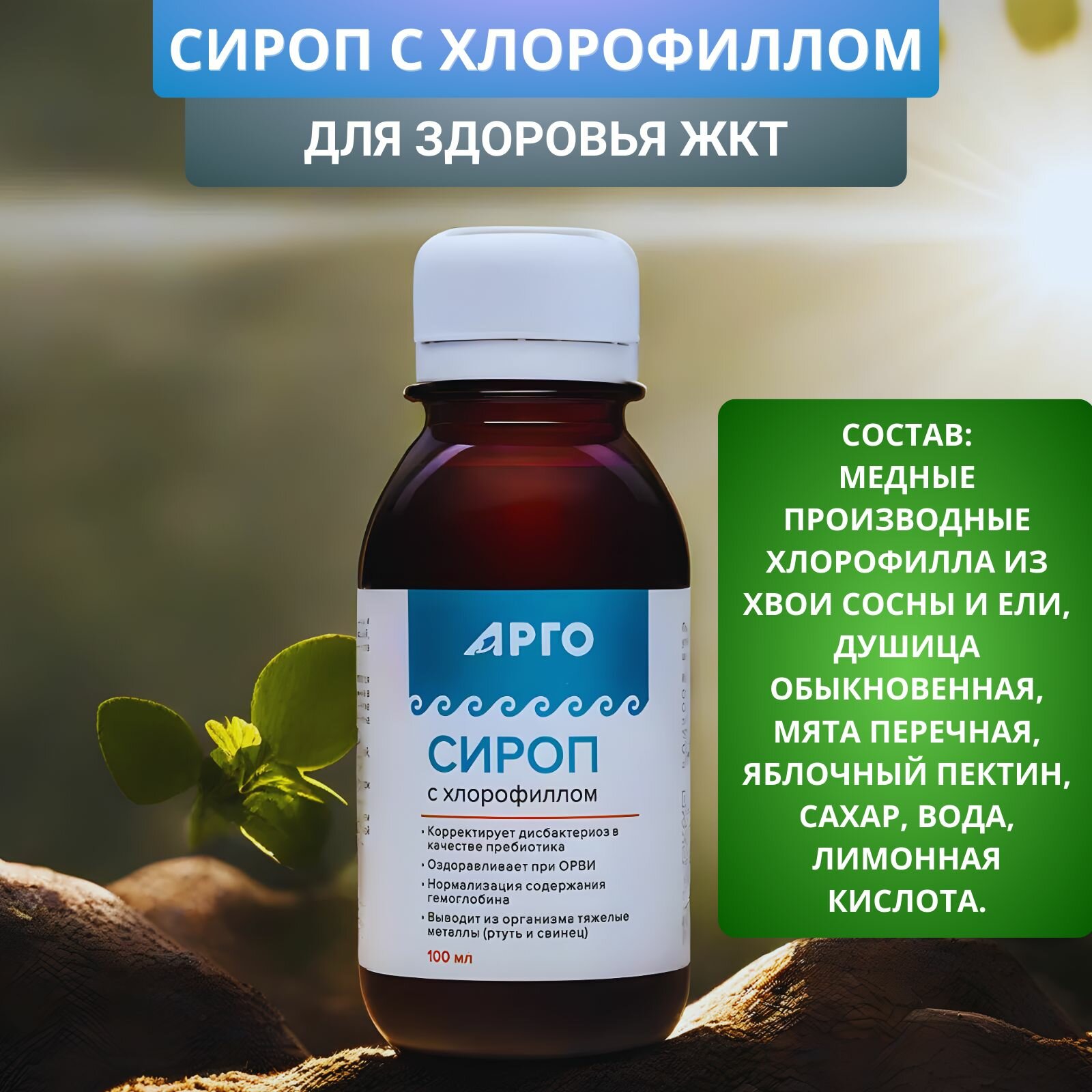 Изображение Сироп с хлорофиллом Фитолон от дисбактериоза, 100 мл