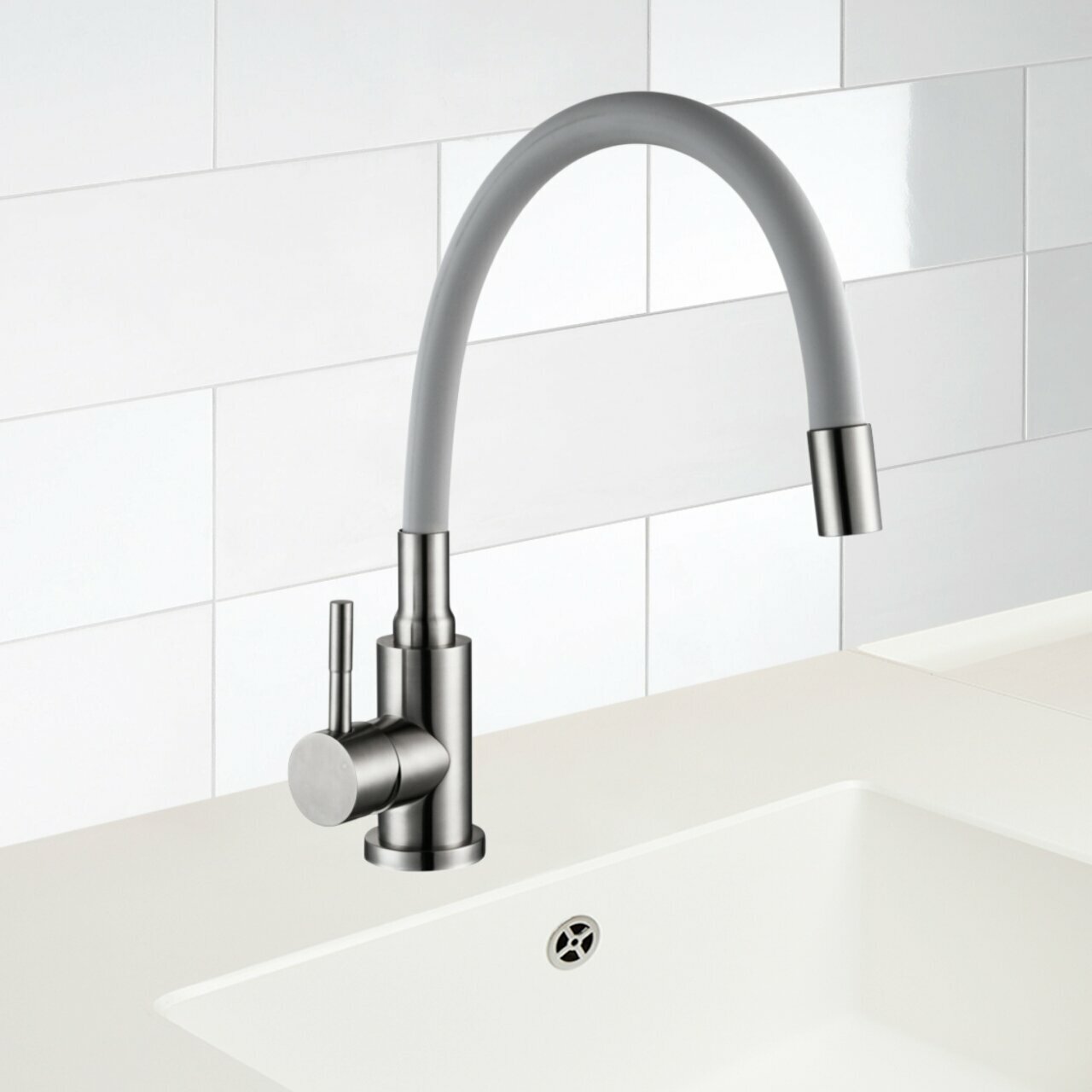 фото Смеситель для кухни, Антей, Дюна, гибкий излив, с картриджем, серый, 511520-ANT